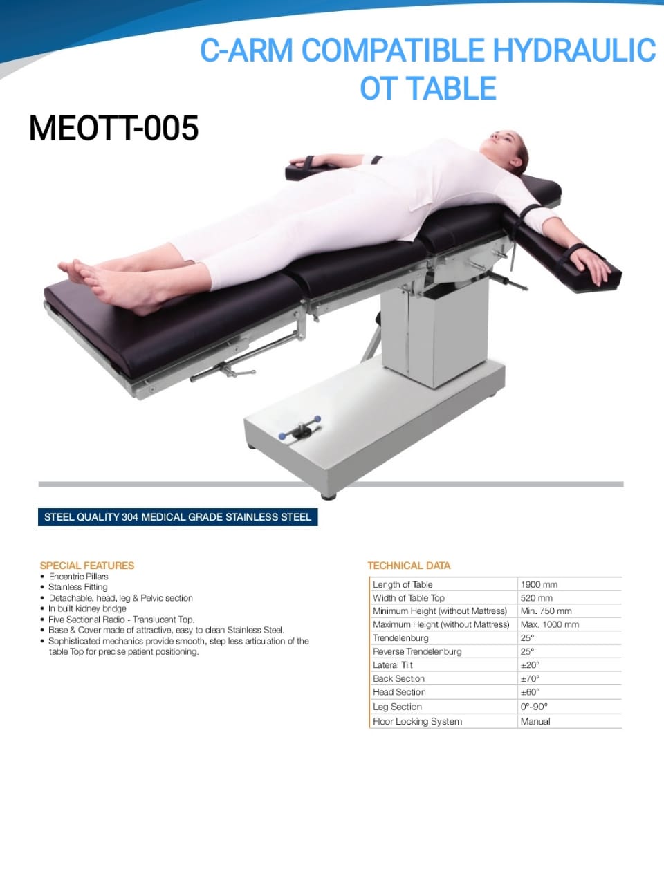 C-ARM COMPATIBLE HYDRAULIC OT TABLE